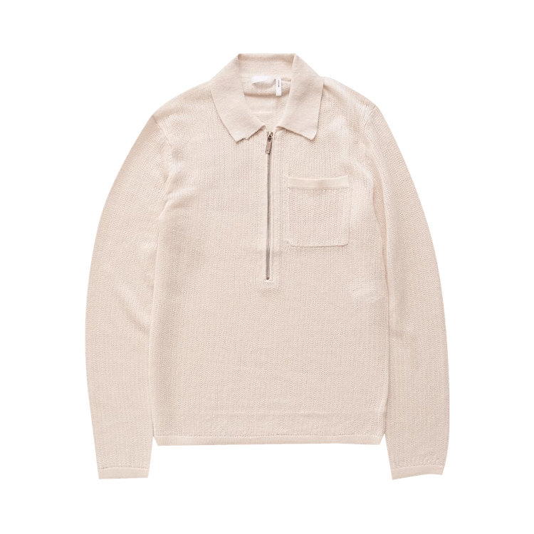 Helmut Lang Long-Sleeve Zip Polo Sweater "Ivory"
