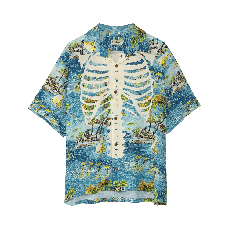 Kapital Rayon Kamekameha Bone Aloha Shirt "Blue"
