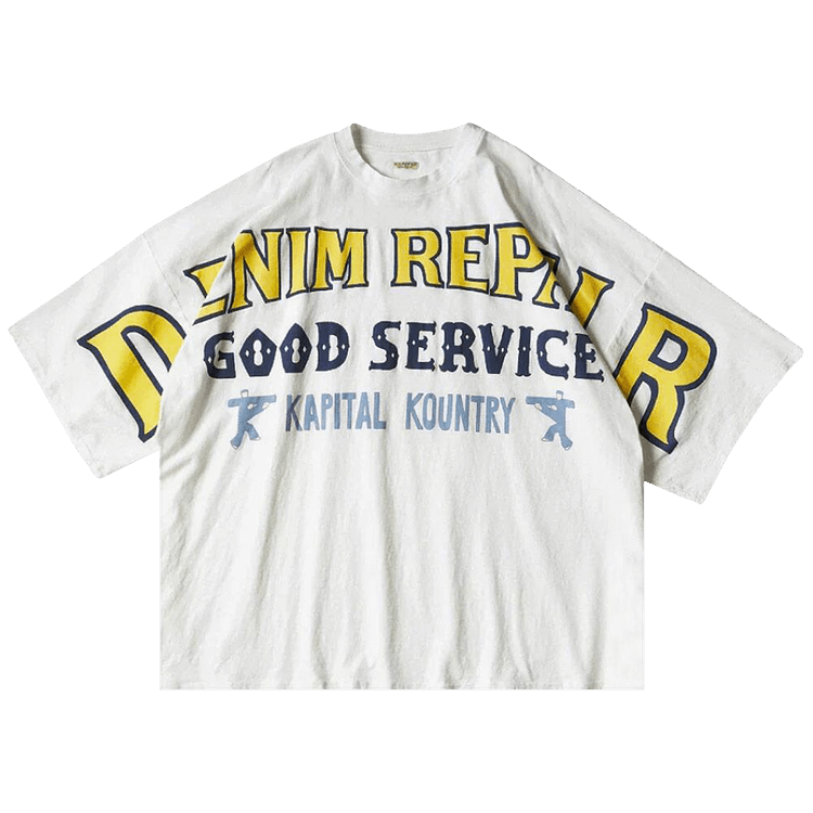 Kapital Jersey Huge T-Shirt (Denim Repair) "White"