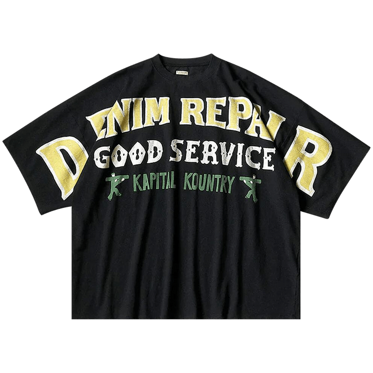 Kapital Jersey Huge T-Shirt (Denim Repair) "Black"