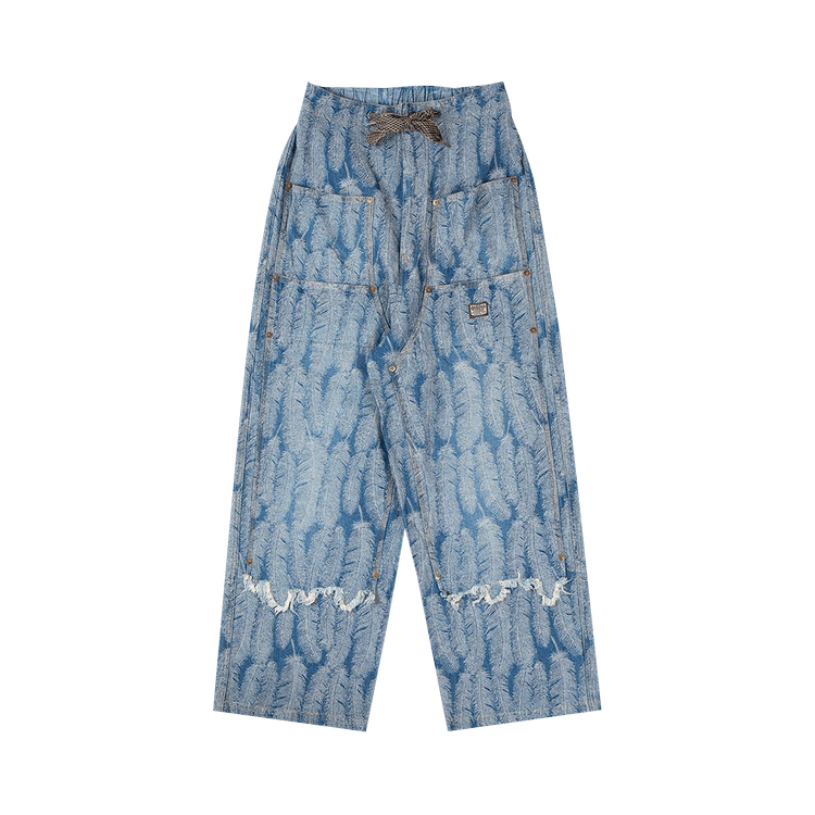 Kapital Magpie Denim With Knee Easy Baggy Pants "Light Indigo"