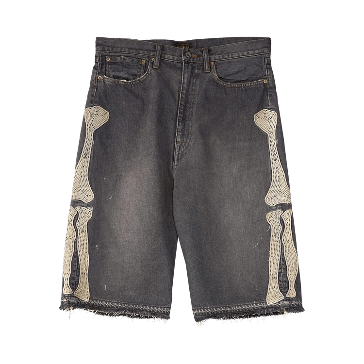 Kapital Black Denim 5 Pocket Shorts (Bone) "Pro"