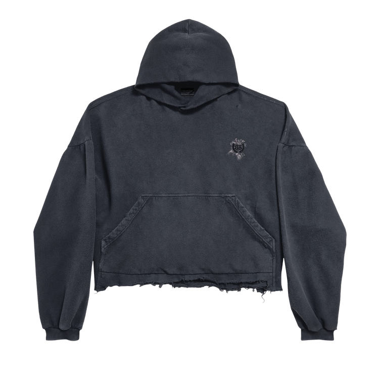 Balenciaga Nail Polish Cropped Hoodie "Faded Washed Black"