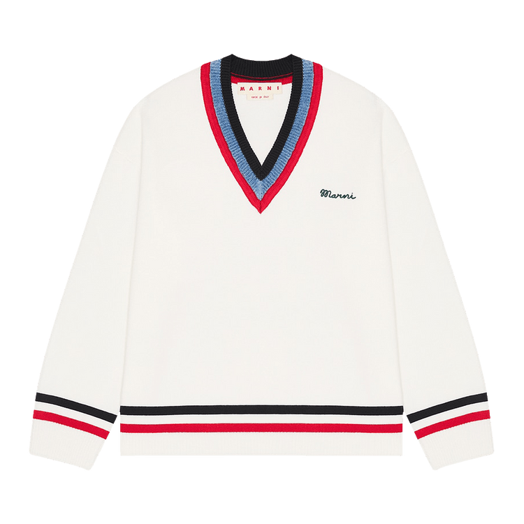 Marni V Neck Sweater "White/Red/Blue"