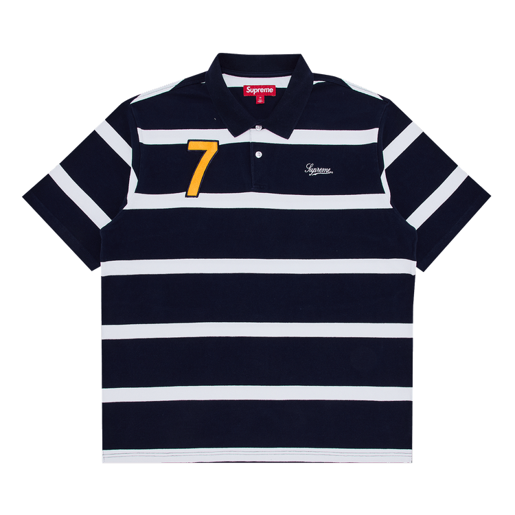 Supreme Cursive Polo "Navy Stripe"