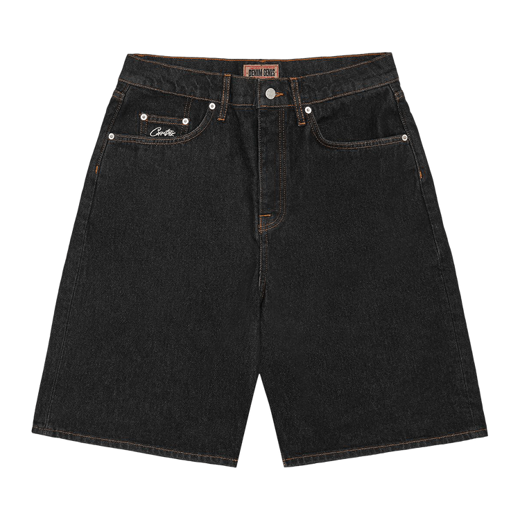 Corteiz Crest Chainstitch Denim Short "Washed Black"