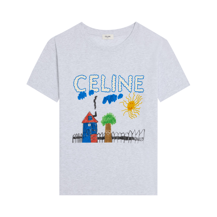 CELINE Regular T-Shirt "Pale Grey/Multicolor"