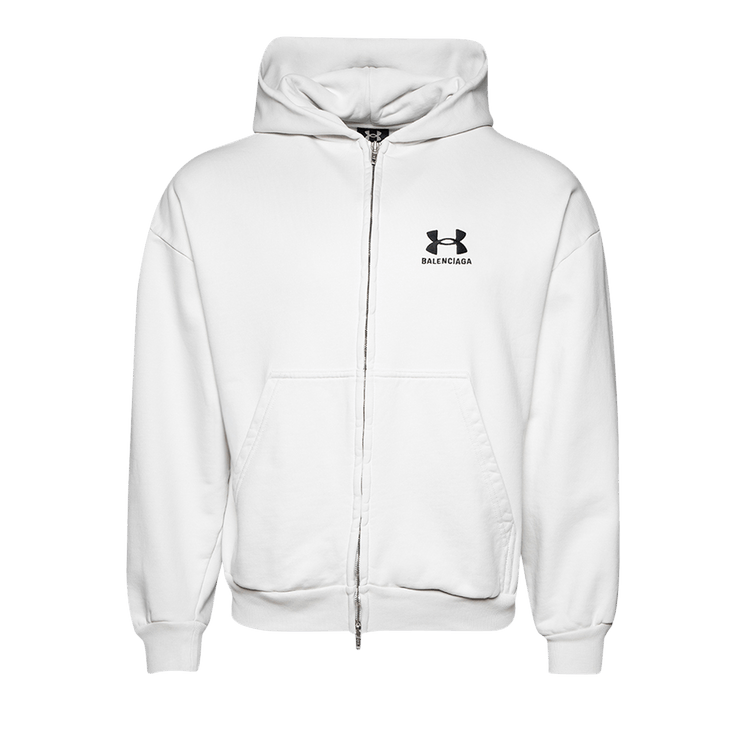 Balenciaga Logo Embroidered Zip-Up Hoodie "Dirty White/Black"