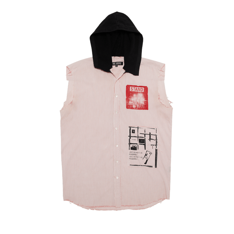 Raf Simons Plaid Sleeveless Hooded Shirt "Red/White/Black"