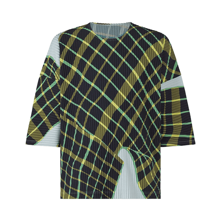 Homme Plissé Issey Miyake Windswept Plaid Short-Sleeve T-Shirt "Blue Grey"
