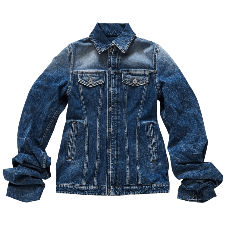 Jean Paul Gaultier Fitted Denim Jacket With Oversized Sleeves "Vintage Blue"