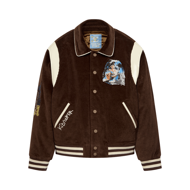 KidSuper Washed Corduroy Embroidered Faces Jacket "Brown"