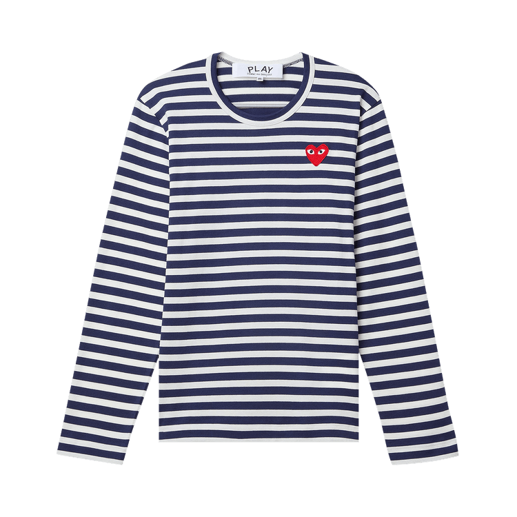 Comme des Garçons PLAY Heart Emblem Stipe T-Shirt "Navy/White"