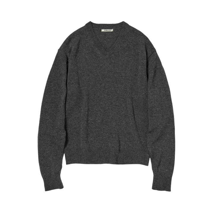 Auralee Light Cashmere Knit V-Neck Pullover "Charcoal"
