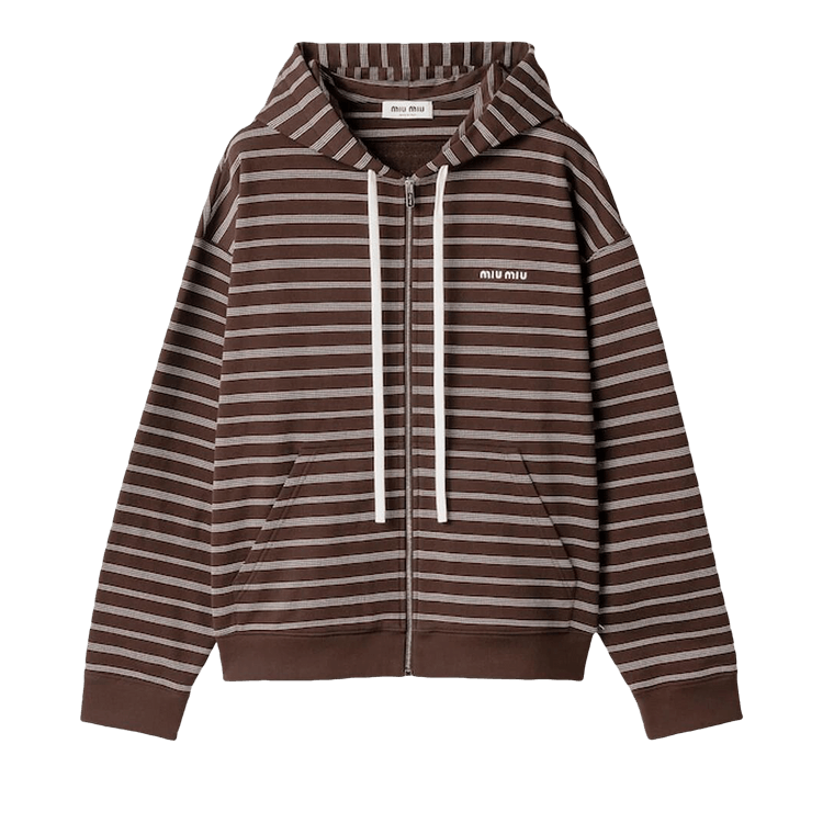 Miu Miu Striped Hoodie "Cacao/White"