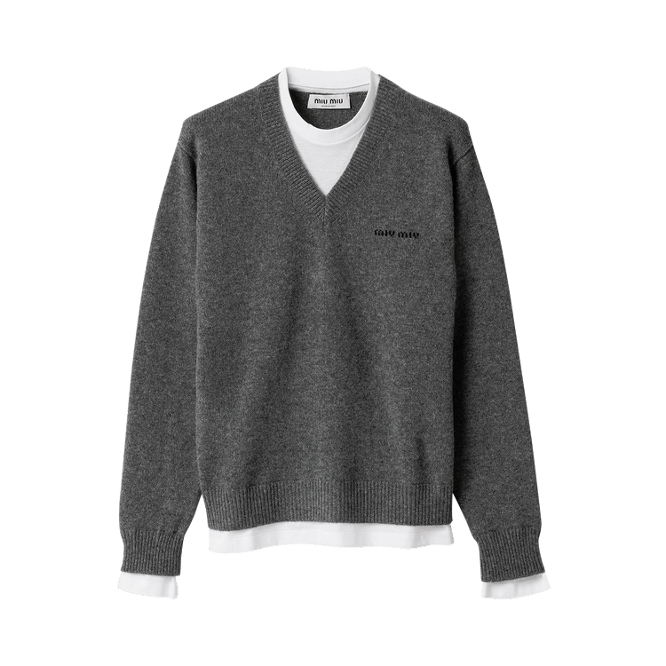 Miu Miu Cashmere V-Neck Sweater "Slate Grey"