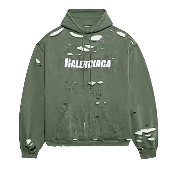 Balenciaga Caps Destroyed Oversize Fit Hoodie "Dark Green/White"