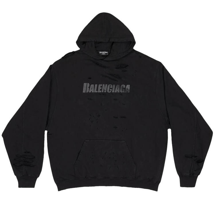 Balenciaga Caps Destroyed Oversize Fit Hoodie "Black"