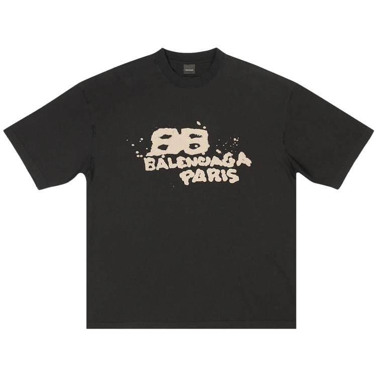 Balenciaga Hand Drawn BB Icon Vintage T-Shirt "Black/Beige"