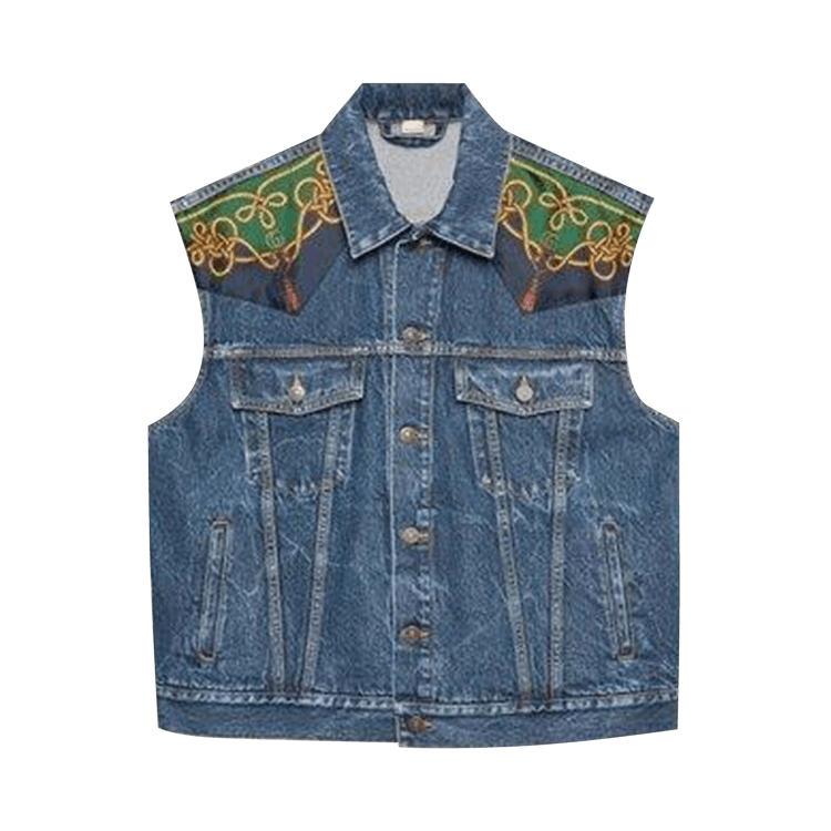 Gucci Scarf-Panelled Denim Vest "Blue"