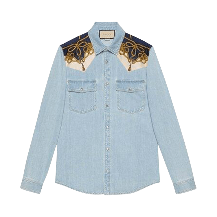 Gucci Chain Print Panelled Shirt "Light Blue"