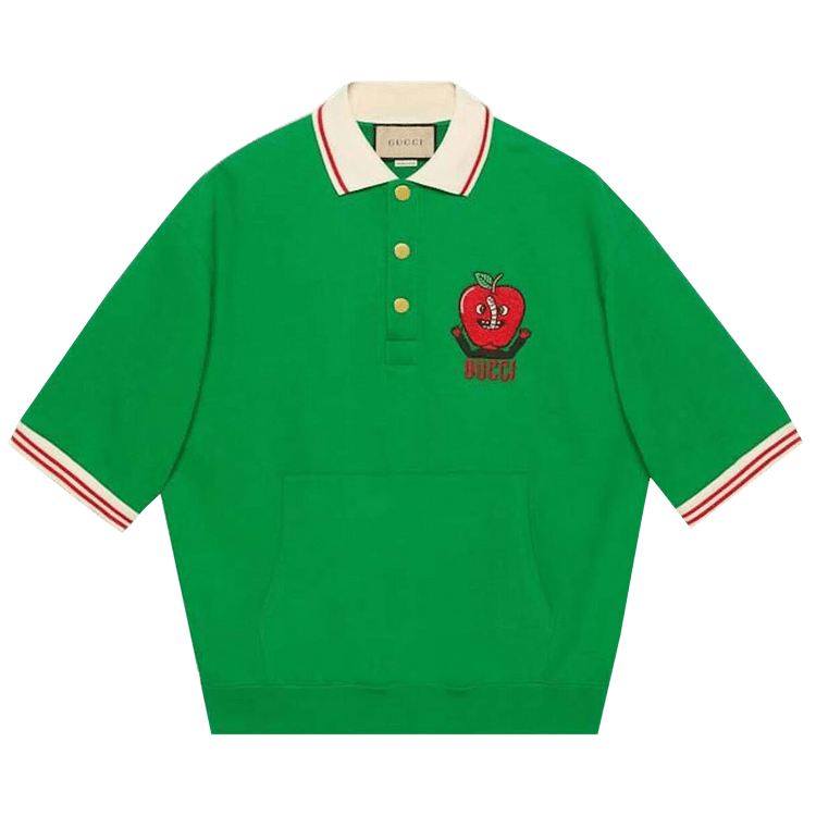 Gucci Embroidered Apple Logo Polo Shirt "Green"