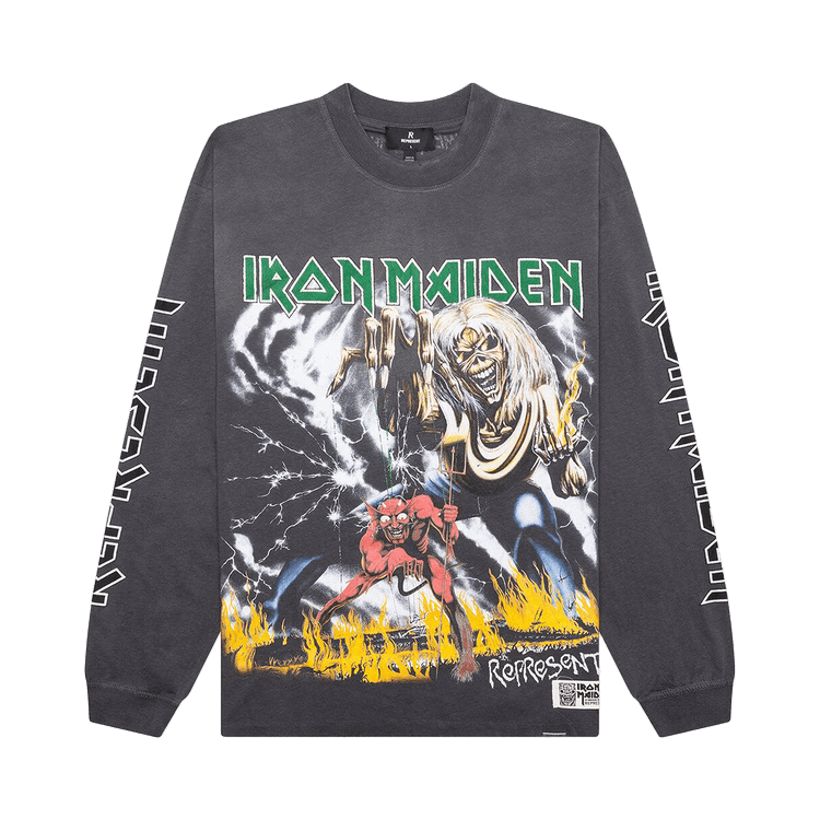 Represent Clo x Iron Maiden Number Of The Beast Long-Sleeve Tee "Sunfade Grey"