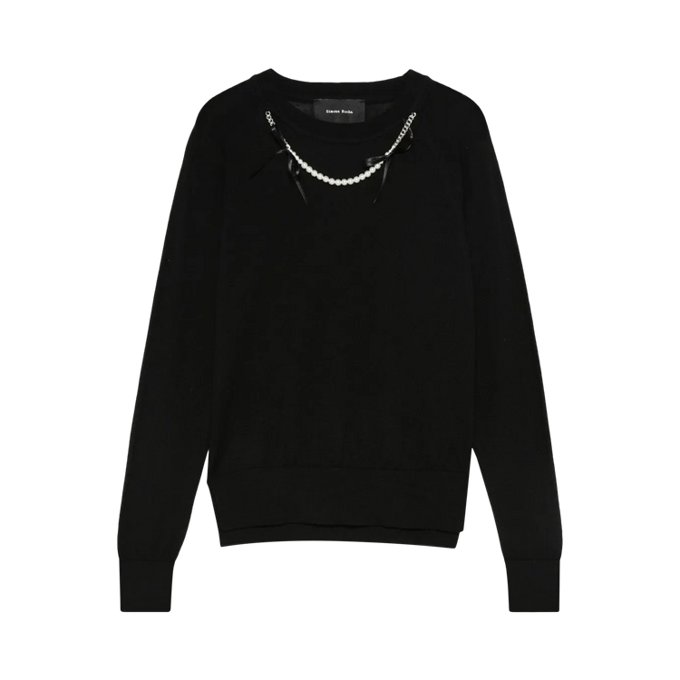 Simone Rocha Embellished Flower Sweater "Black/Pearl"