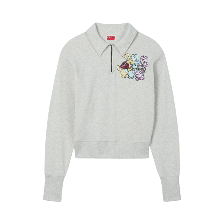 Kenzo Cartoon Embroidered Chapman Half Zip Sweatshirt "Grey"