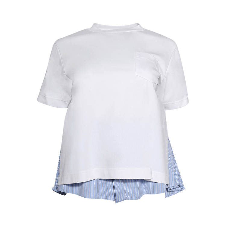 Sacai Poplin x Cotton Jersey T-Shirt "White/Light Blue Stripe"