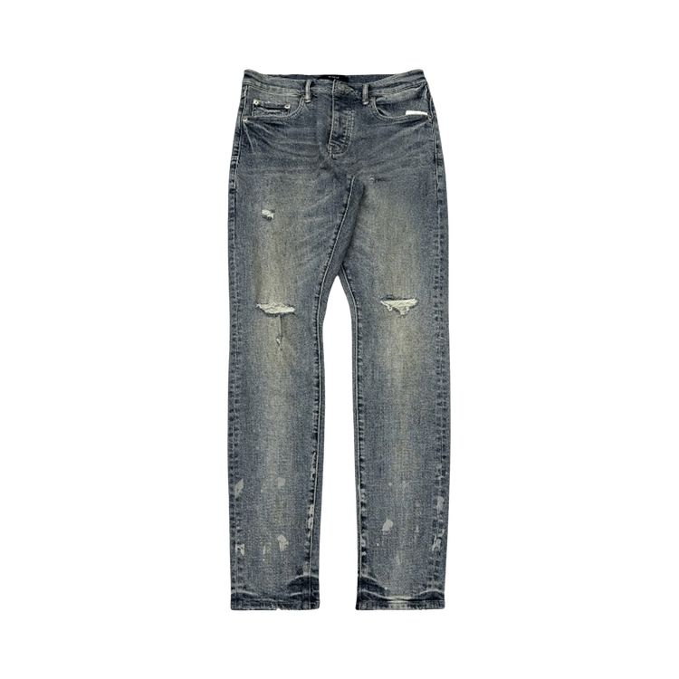 PURPLE BRAND Worn Slashed Paint Denim "Light Indigo"