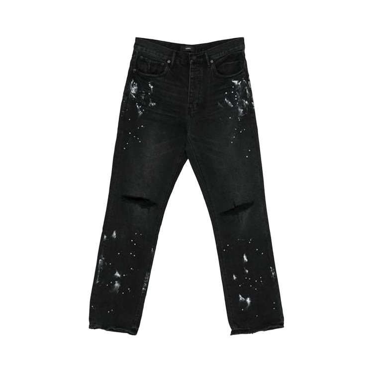 PURPLE BRAND Knee Slit Paint Splatters Denim "Black"