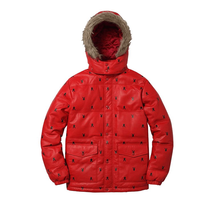 Supreme x Playboy Leather Puffy Jacket "Red"