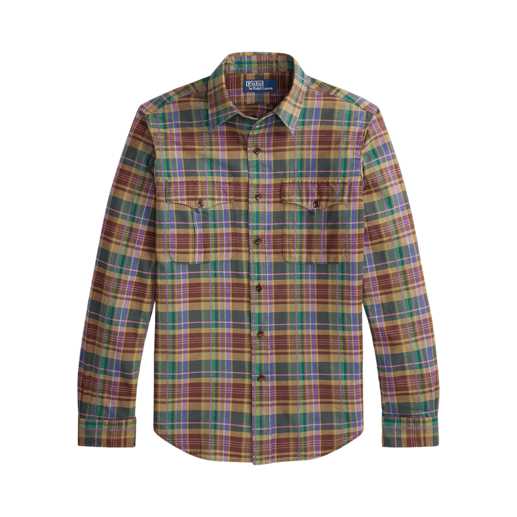 Polo Ralph Lauren Long-Sleeve Bleeding Madras Safari Military Shirt "Brown/Purple/Multicolor"