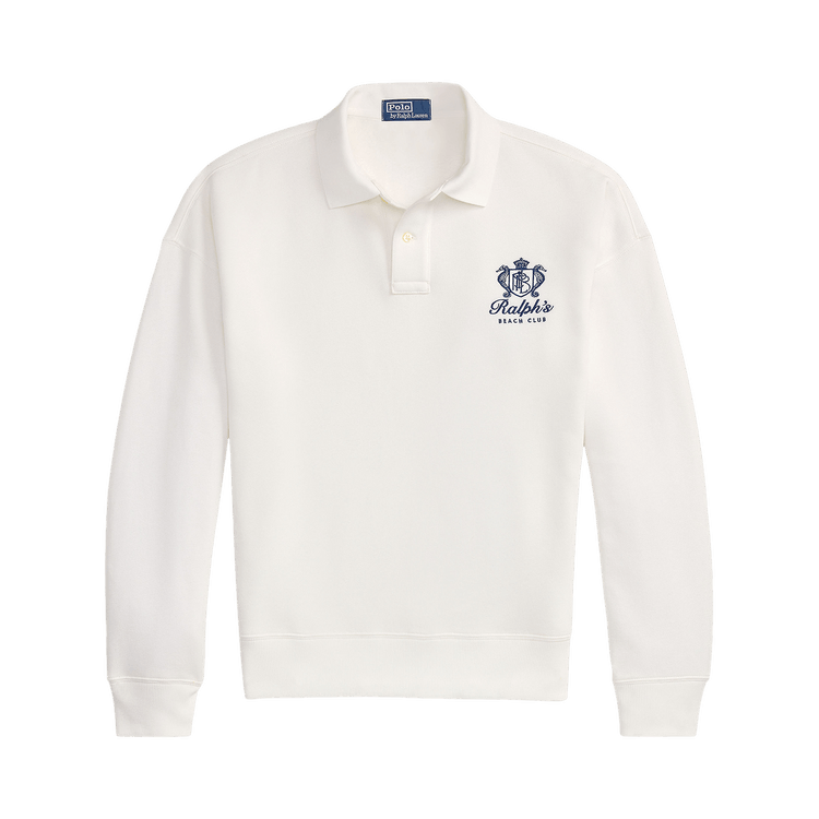 Polo Ralph Lauren Long-Sleeve Island Fleece Knit Graphic Print Polo Sweatshirt "White"