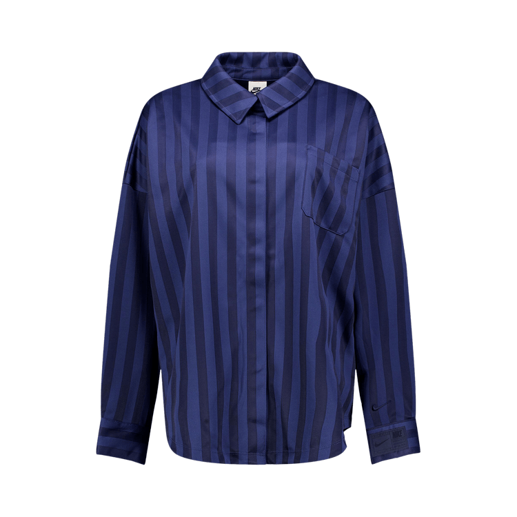 Nike Sportswear Oversized Jacquard Striped Button-Down Shirt "Midnight Navy/Obsidian"