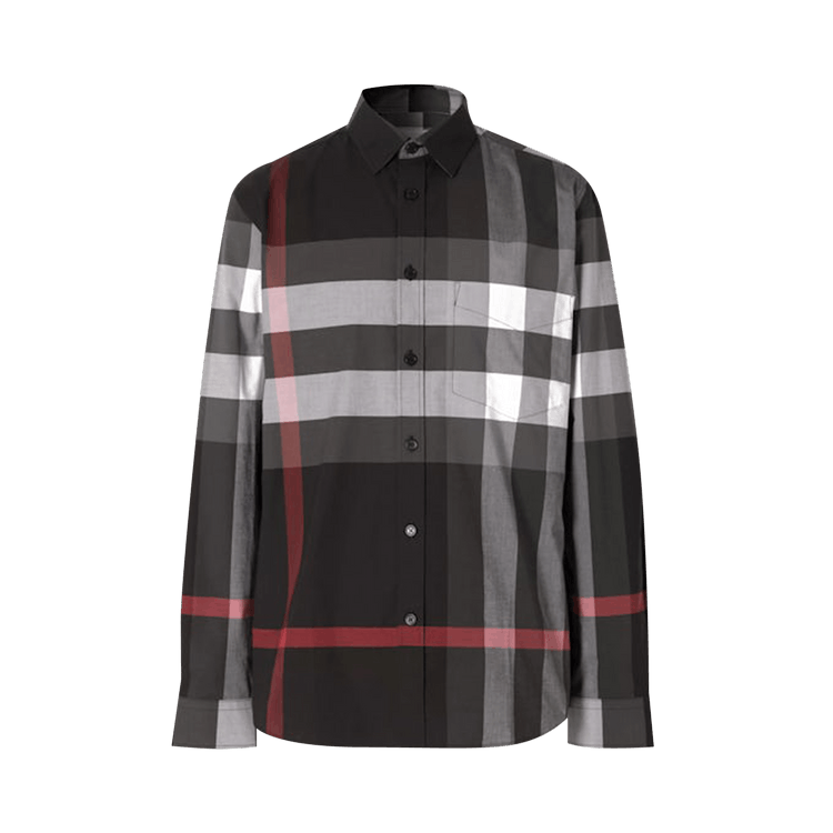 Burberry Check Stretch Cotton Poplin Shirt "Charcoal"
