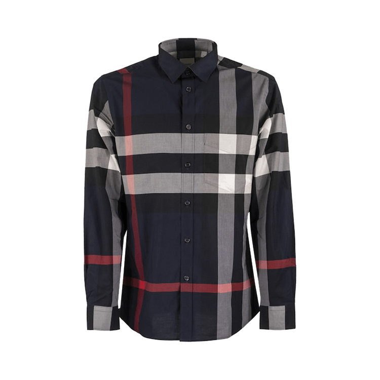 Burberry Check Stretch Cotton Poplin Shirt "Navy"