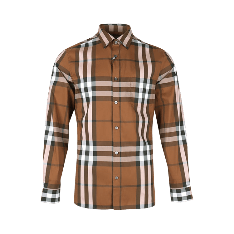 Burberry Check Stretch Cotton Poplin Shirt "Russet Brown"