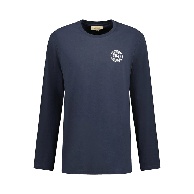 Burberry Embroidered Logo Cotton Long Sleeve T-Shirt "Navy"