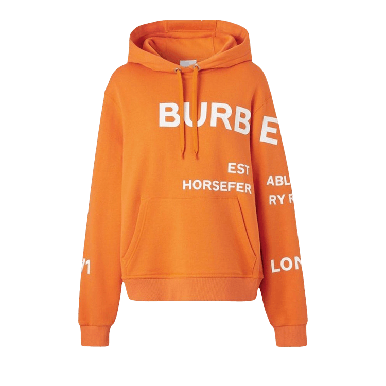 Burberry Horseferry Print Cotton Drawstring Hoodie "Orange/White"