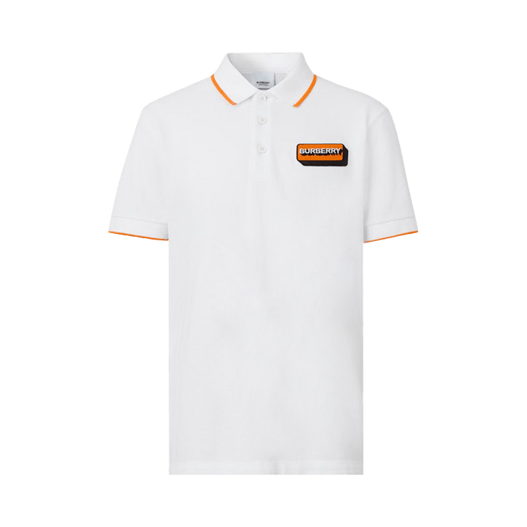 Burberry Logo Applique Cotton Pique Polo Shirt "White/Orange"