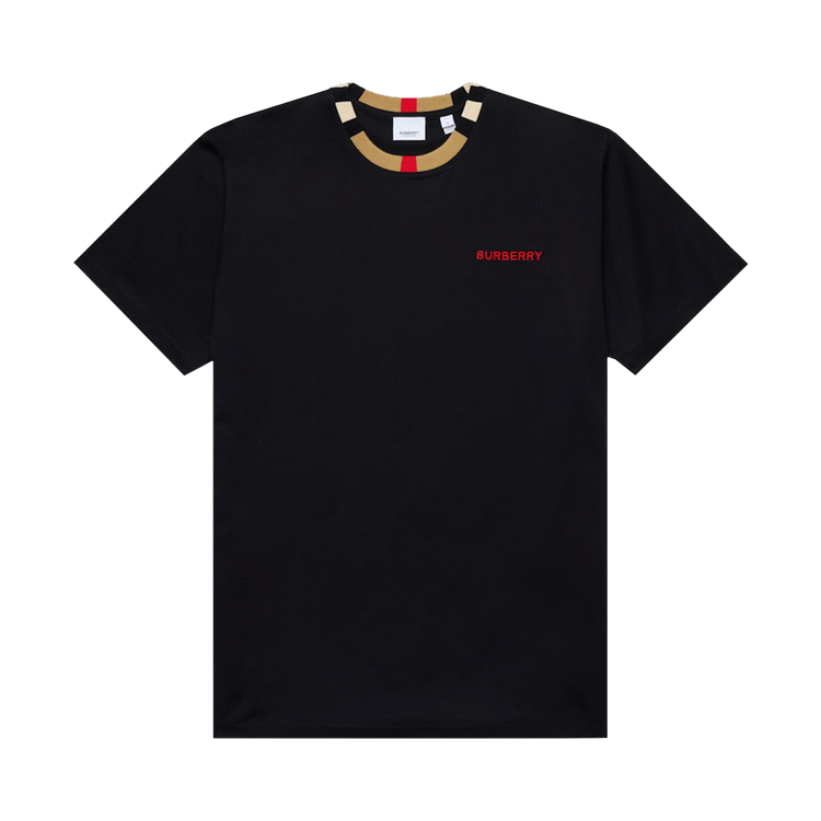 Burberry Icon Stripe Trim Cotton T-Shirt "Black"