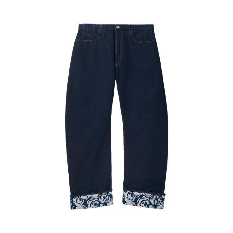 Burberry Logo Patch Straight Leg Turn Up Hem Jeans "Blue"