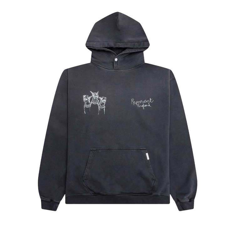 Represent Clo Hand Drawn Thoroughbred Dogs Hoodie "Aged Black"