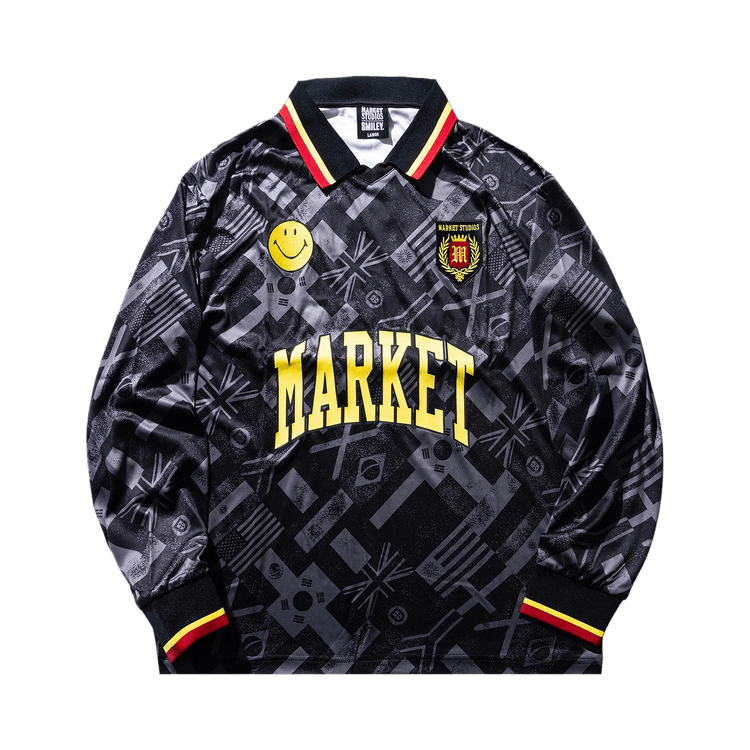 Market Smiley International Flags Long-Sleeve Soccer Jersey "Black/Grey"