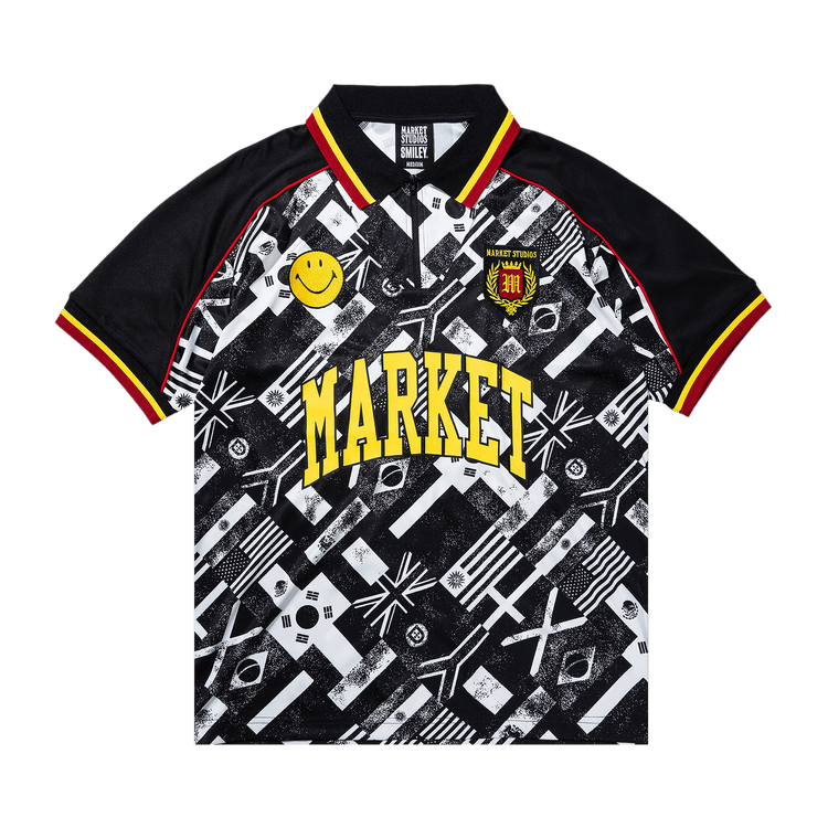 Market Smiley International Flags Short-Sleeve Soccer Jersey "Black/White"