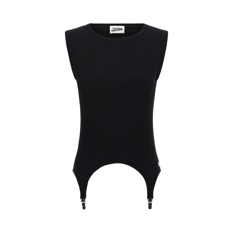 Jean Paul Gaultier Cotton Ribbed Tank Top With Lingerie Garter "Black"