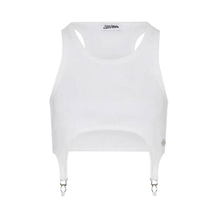 Jean Paul Gaultier Cotton Ribbed Bra With Lingerie Garter "White"