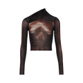 Jean Paul Gaultier Mesh Asymetric Collar Crop Top "Black/Brown"